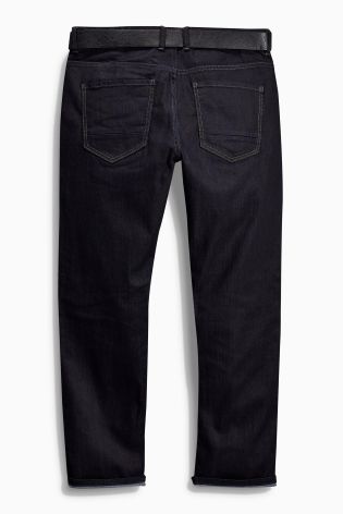Coated Raw Denim Belted Jeans With Stretch